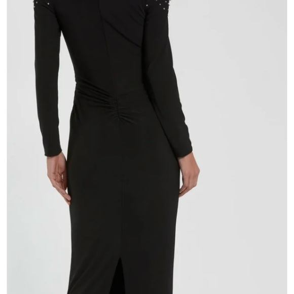 Mac Duggal Black Jersey V Neck Faux Knot Gown With Beaded Shoulders. - Picture 5 of 5